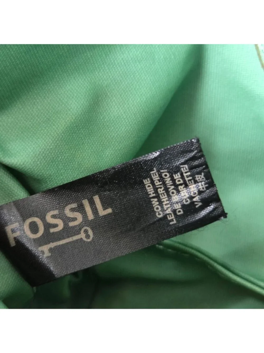 Fossil Pouch Mint Green Leather Zip Top Makeup Cosmetic Travel Case Toiletry Bag